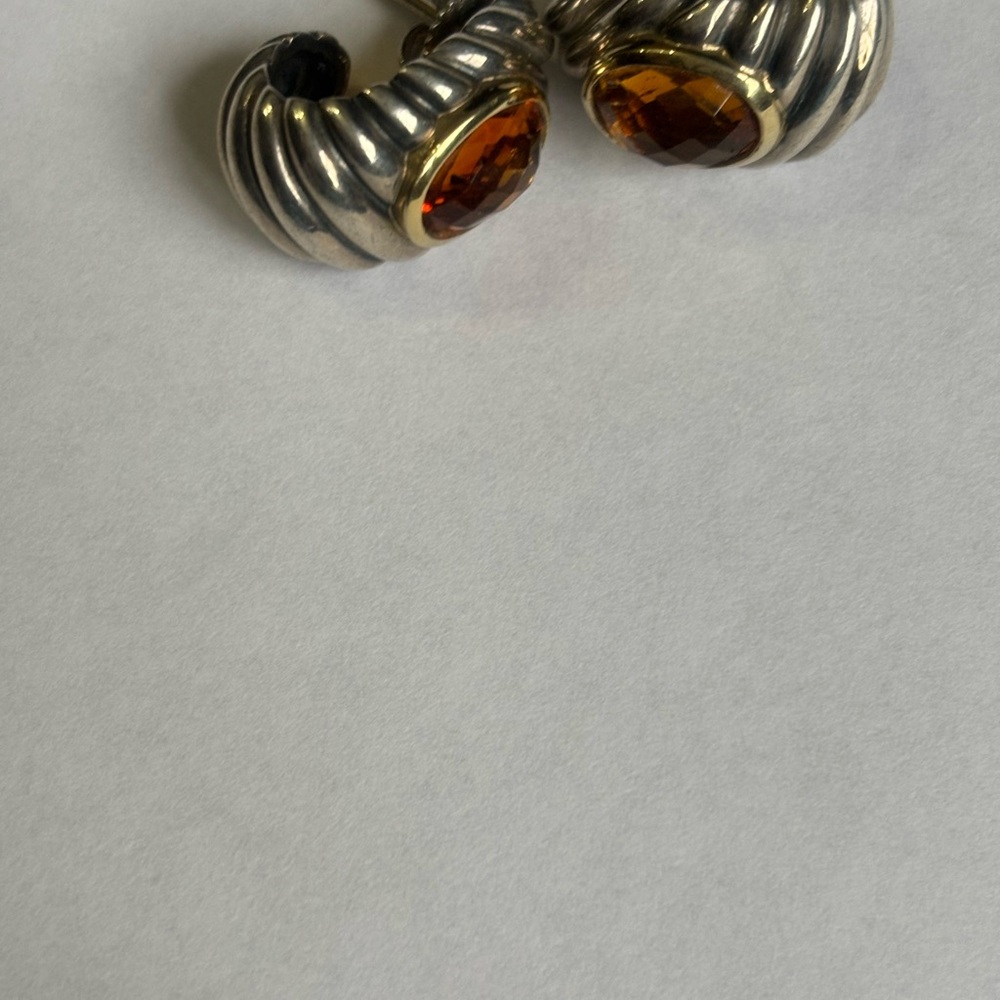 Elegant Silver and Gold Earrings with Amber Stones